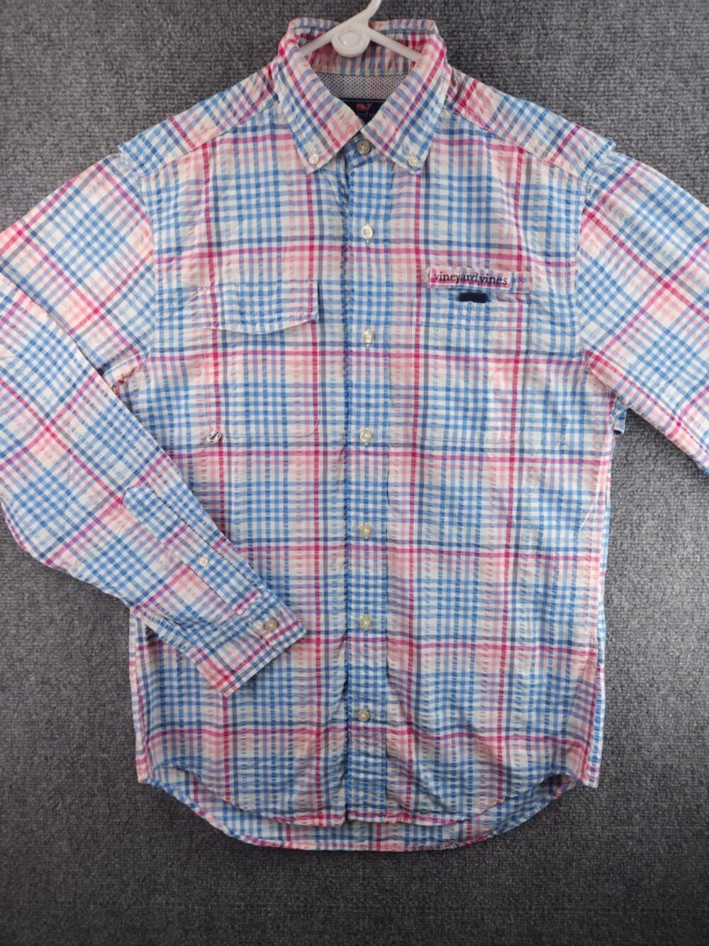 Vineyard Vines Colorful Pink Blue Harbor Shirt XS Nylon Polyester Fishing Pocket